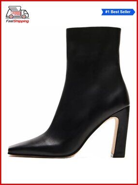 Square Toe Chunky Heeled Ankle Boots Side Zipper Block Heel Booties